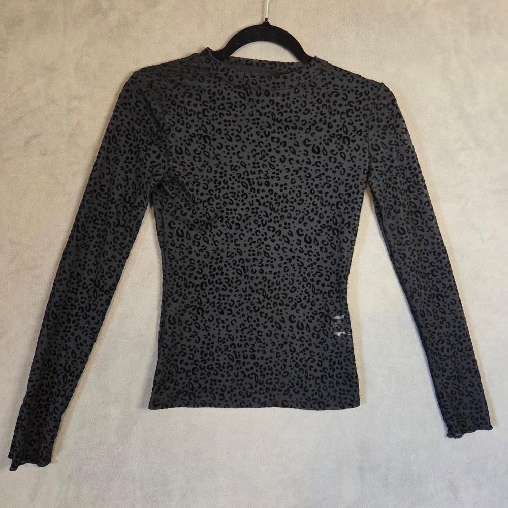 Leopard Flocked Velvet Mesh Top Women's Small Goth Indie Edgy Y2K Clubwear